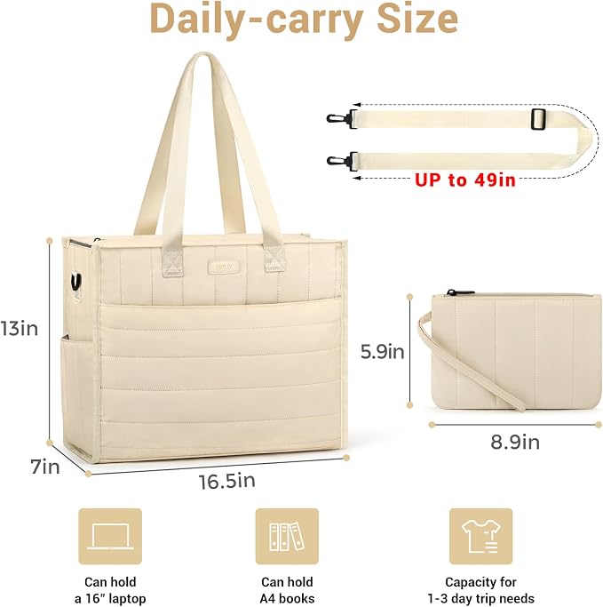 IBFUN Utility Tote Bag with 24 Pockets, Large Teacher Travel Tote for Women | Large Work Tote Bag 2pcs with Zipper for Travel Daily School Teacher Nurse, Large Lightweight Laptop Shoulder Bag Handbag - Image 7