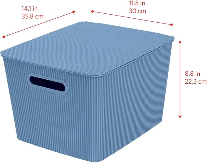 Glad Storage Baskets with Lids - Set of 4 Stackable Plastic Boxes with Handles - Decorative Shelf Organizer Bins for Bathroom and Closet, Blue, 4.7 Gallon - Image 6