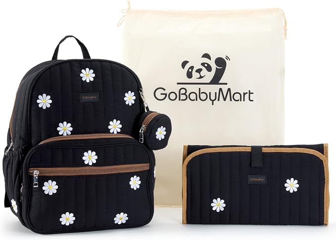 Large Diaper Bag Backpack with Changing Pad, Insulated Bottle Pockets, Travel & Hospital Bag for Mom & Dad (Large - Black Flowers) - Image 9