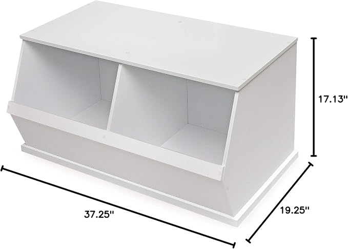 Badger Basket Two Bin Stackable Toy Storage Cubby Organizer - White | Stackable 2-bin storage cubby with solid panels for toys, books & crafts; modular design for expandable organization. - Image 12
