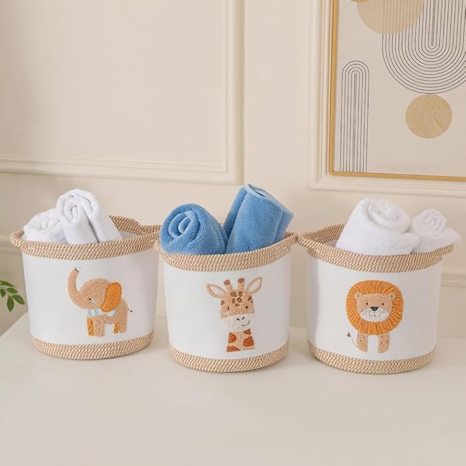 Baby Toy Basket Blanket Baskets Laundry Hamper Cute Elephant Nursery Organization Bins with Handle, Woven Cotton Rope Nursery Storage Basket For Girls Boys Kids Baby Shower Gifts Baskets - Image 8