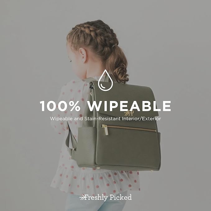 Freshly Picked Mini Diaper Bag II Backpack – Premium Vegan Leather Small Baby Bag without Changing Pad, Compact, Lightweight & Stylish for Moms On-the-Go, Sage - Image 7