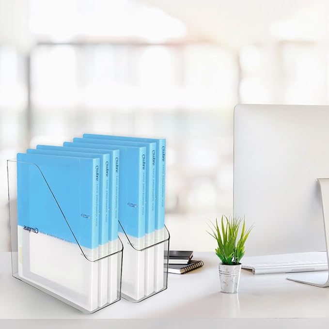 4Pcs Clear Acrylic Magazine File Holder Desktop Storage Organizer | Clear acrylic plastic bins for documents desktop sorter organizer for home office school desktop supplies. - Image 7