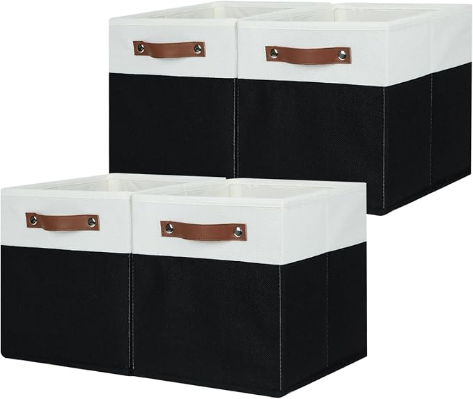 HNZIGE Cubes Storage Bins Set of 4,11 x 11 Fabric Storage Cube Baskets for Storage,Decorative Storage Bins for Shelves with Handles,Closet Clothes Baskets for Organizing Home(Black White) - Image 7