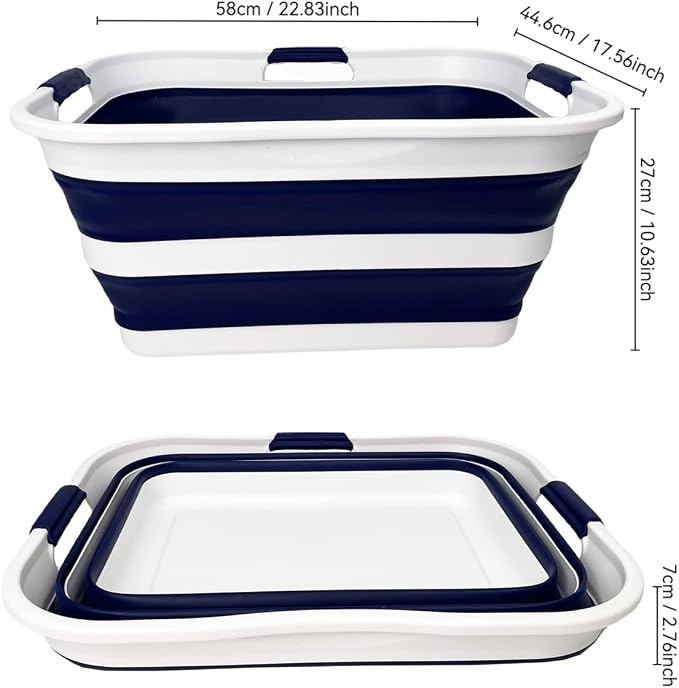 SAMMART 42 (11 Gallons) Collapsible Plastic Laundry Basket, Foldable Pop Up Storage Container/Organizer, Space Saving Hamper, Portable Bin for Dorm Room Bathroom (1, White/Starry Blue) - Image 9