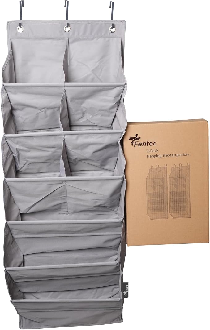 FENTEC 2 Pack Over the Door Shoe Organizer, Hanging Shoe Organizer, 6-Tier Large Deep Pockets Door Shoe Rack with 3 Hooks Shoe Organizer for Shoes, Sneakers, and Home Accessories, Grey | 6-Tier Large Deep Pockets Door Shoe Rack for Closet Shoe Organize... - Image 9