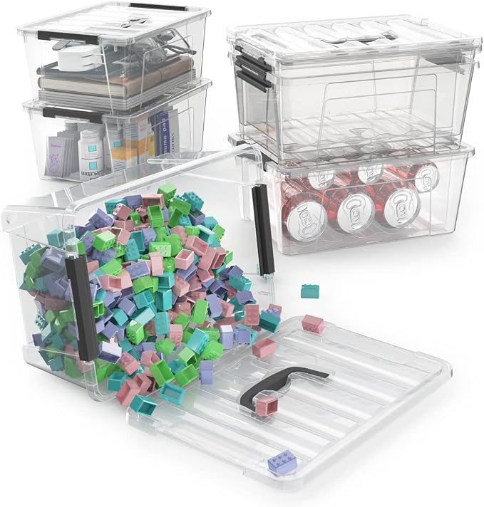 WYT 12 Pack Small 5-Quart Clear Plastic Storage Bins with Lids and Latch Buckles, Storage Organizer Container with Handle - Image 7