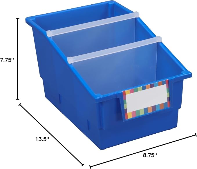 Really Good Stuff Blue Chapter Book Classroom Library Bins with Dividers | 8.75" x 13.5" x 7.75", 4-Pack, Plastic Shelf Bin Organizers for Book Organization, Documents, Files, Magazines - Image 3