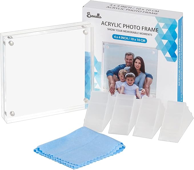 Boxalls 4x4 Inches Acrylic Picture Frames - 5 Pack, Clear Frameless 4x4 Photo Frames with Magnetic, Double Sided Transparent Desktop Frame (5 Pack) - Image 7