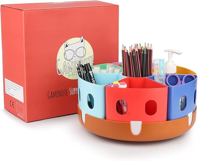 GAMENOTE Rotating Art Supply Organizer, Lazy Susan Caddy, Large | Rotating organizer keeps markers, crayons and craft supplies visible and easy to reach on classroom or home desks - Image 9
