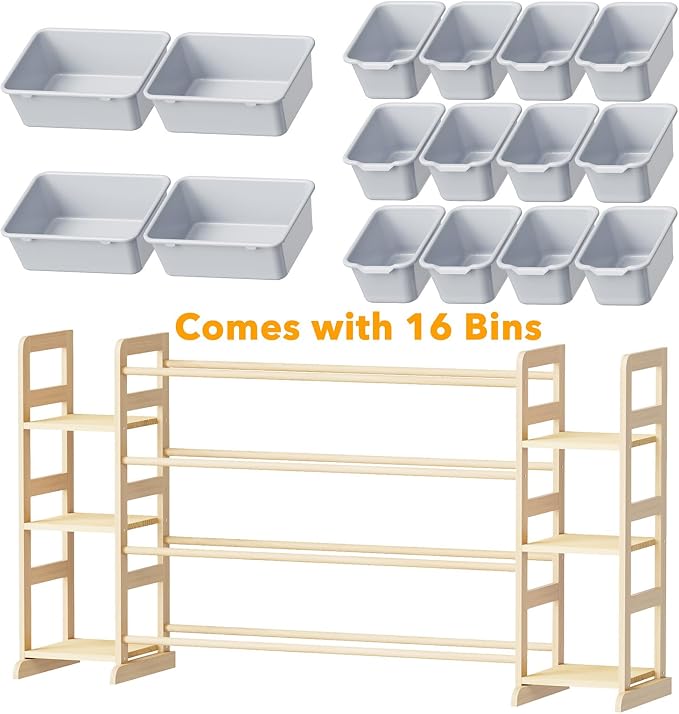 SpaceAid Toy Storage Organizer with 6 Shelves and 16 Bins, Toy Organizers Storage Bookshelf, Kids Bin Shelf Toys Box Bookcase for Bedroom Playroom Organization Room Decor, Neutral Gray - Image 7