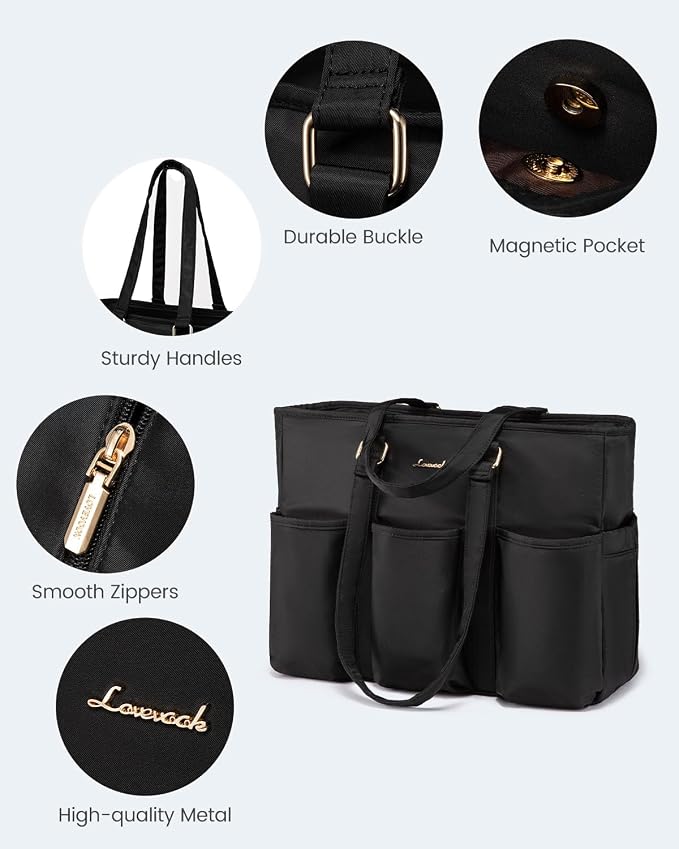 LOVEVOOK Laptop Tote Bag for Women Work, Teacher Tote Bag Nurse Bag With Large Cup Holder, Utility Professional Computer Bag For Work/Travel/College/Daily, Large Purse Handbag With Multi Pockets - Image 9