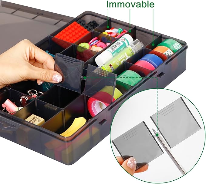 Gbivbe Large 24 Grids Plastic Organizer Box Adjustable Dividers,Clear Storage Box for Jewelry, Art DIY Crafts, Washi Tapes, Beads and Small Parts(Black, 1Pack) - Image 7