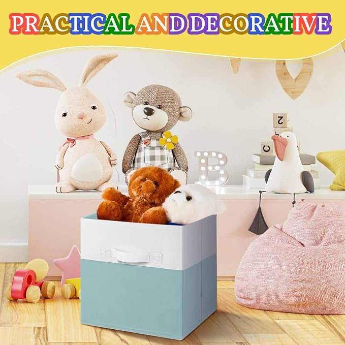 Yinder 6 Pcs Cube Storage Bin 10.5''x10.5''x11'' Storage Bins for Playroom Decor Colorful Bins for Kids Foldable Baskets for Nursery Organizer Boxes Fabric Boxes(Macaron Colors) - Image 7