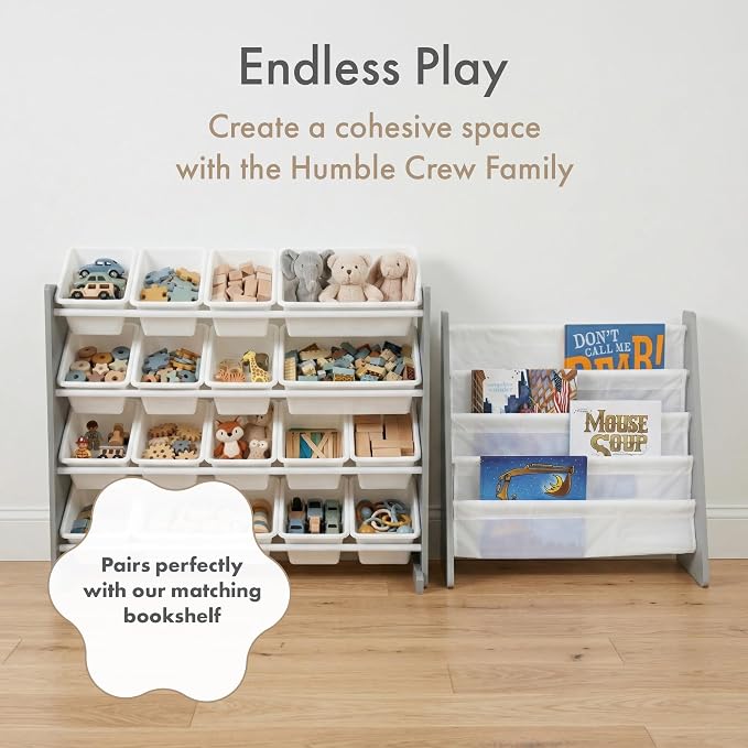 Humble Crew Kids Toy Organizer with 16 Bins, 4 Tier Storage for Playroom | Sturdy wood and steel toddler shelf, removable BPA-free containers, wall anchor anti-tip safety kit for bedroom or classroom - Image 9
