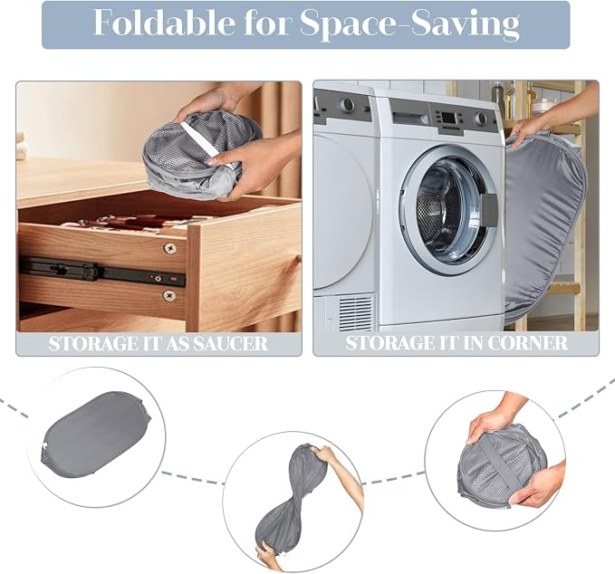 Durable Collapsible Laundry Baskets, Mesh Pop Up Laundry Hamper with Side Pocket, Foldable Clothes Storage Hamper with Reinforced Carry Handles for Laundry, Bathroom, Kids Room, Dorm or Travel Grey - Image 6