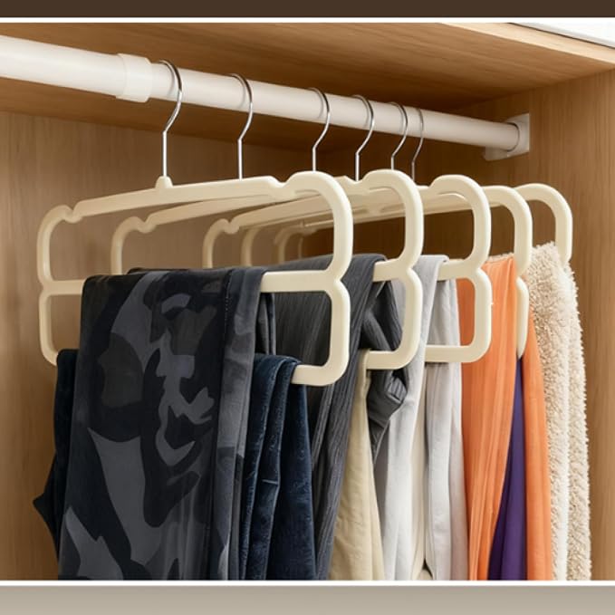 VSV stoage Velvet Pants Hangers with Double Non Slip Bar - Multiple Velvet Hangers for Closet - Thin Space Saving Clothes Hanger - 360° Swivel Felt Trouser Hanger Perchas Terciopelo 10 Pack (Beige) - Image 6