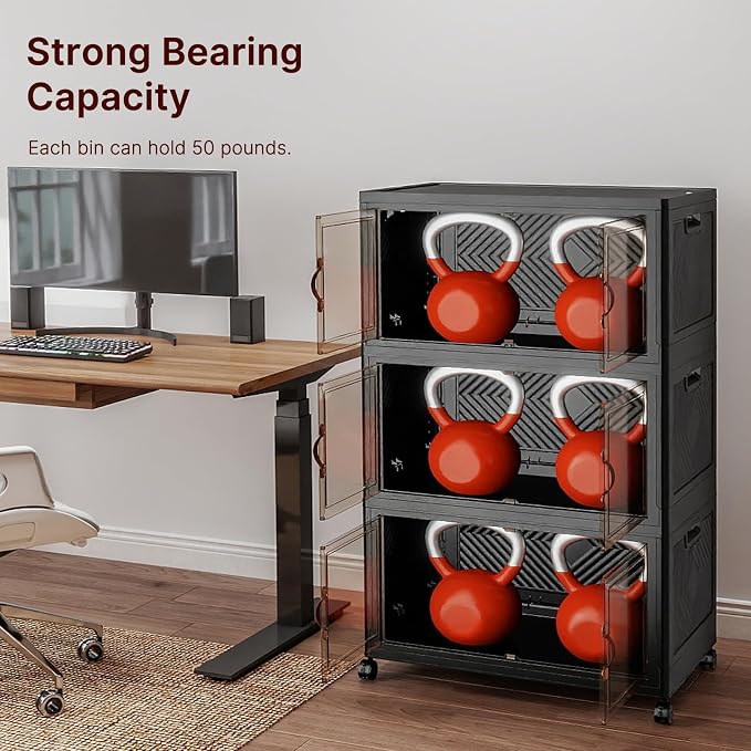 Stackable Storage Bins with Lids,720QT Lockable Storage Cabinet | Folding Storage Box with Doors and Wheels, Collapsible Plastic Drawers for Home, Garage, Office - Image 8