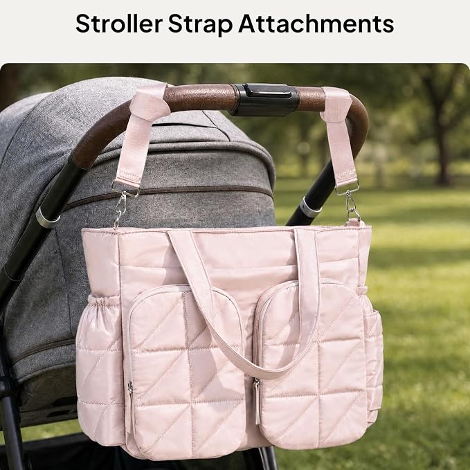 TOPEAST Diaper Bag Tote, Quilted Puffer Baby Bag with Insulated Pockets, Lightweight Hospital Bag for Mom & Dad, Travel, Work - Image 8