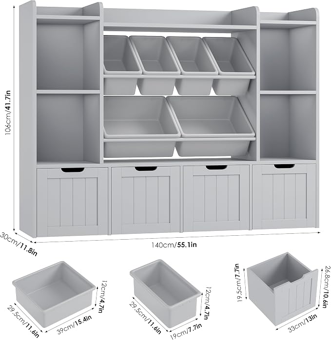Toy Storage Organizer with Movable Drawer Toy Organizer for Kids | Large Toy Organizers and Storage with 6 Storage Cubbies, Kids Toy Storage and Toy Chest for Playroom and Kids Room, Grey - Image 7