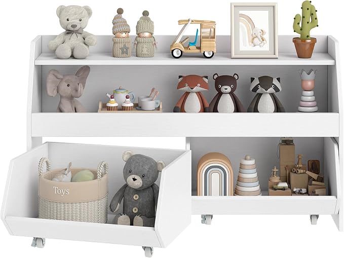 Costzon Toy Storage Organizer for Kids, Toy Cabinet w/ 2 Rolling Drawers, Lockable Wheels, Open Shelf & Anti-toppling Kit, Toddler Toy Shelf for Playroom, Kids’ Room, Nursery, Daycare (White) - Image 9