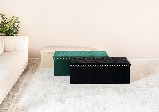 PINPLUS Folding Storage Ottoman Bench, Black Faux Leather Long Ottoman Chest, Footrest Seat, Blanket Storage for Living Room Bedroom Office Hallway, 43.3"x15"x15" - Image 10