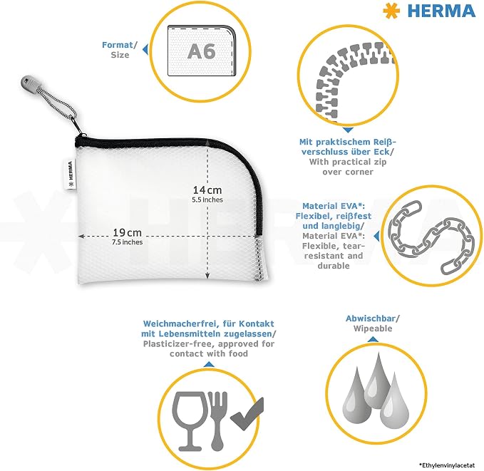 HERMA 20023 Zip Pocket Travel Case A6 Transparent Black Small Lockable Clear Pocket with Zip, Toiletry Bag for Mobile Phone, Charging Cable, Cosmetics, Pens, Keys - Image 6