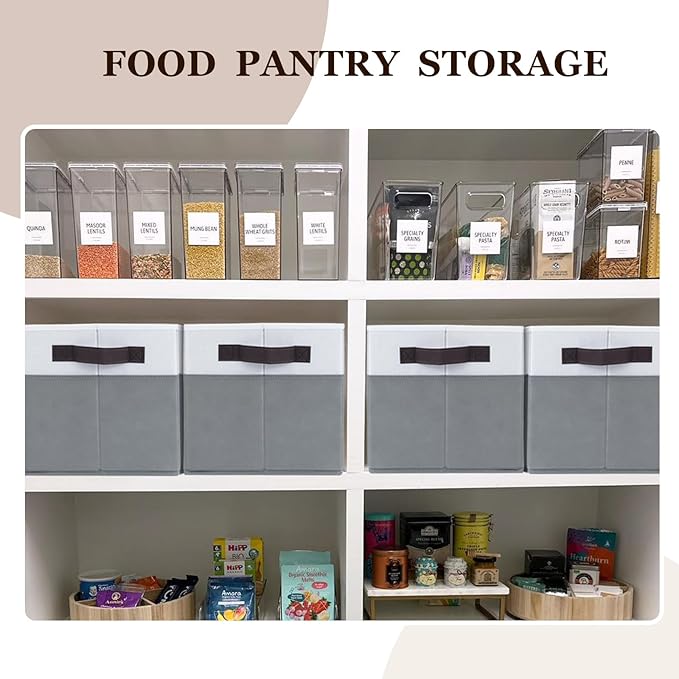 12 Pack Large Fabric Storage Baskets | Grey Collapsible Closet Organizers with Handles | 14"x10"x9.5" for Home, Nursery, Bathroom & More - Image 7
