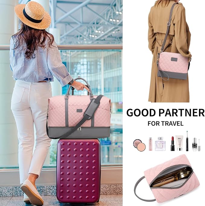 Weekender Bag, Large Travel Duffel Bag for Women, Carry on Overnight Bag with Shoe Compartment and Toiletry Bags - Image 8