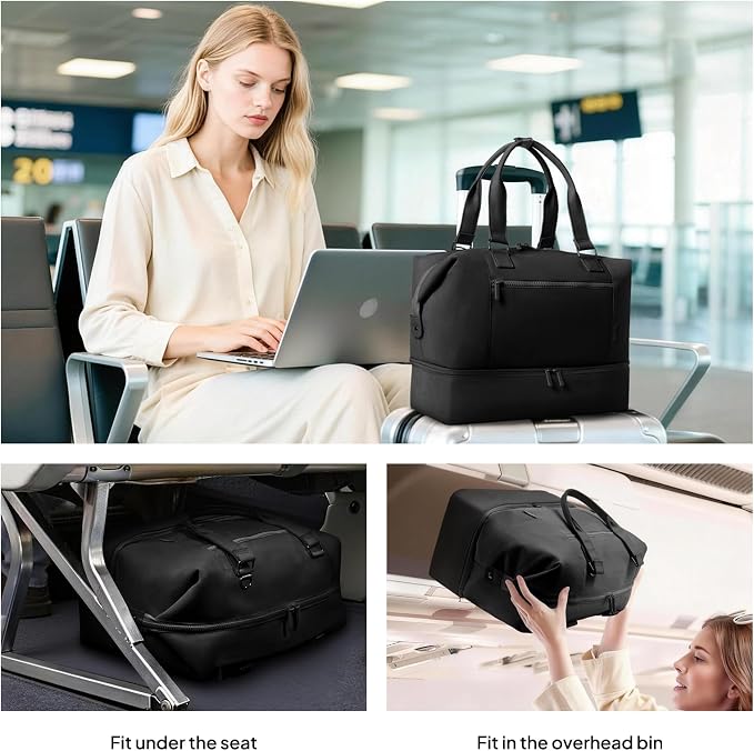 Travel Duffle Bag for Women,40L Weekender Bags Airline Approved Carry On with Shoe Compartment & Waterproof Wet Pocket, Durable Nylon Weekender Overnight Bag for Travel, Gym, Business Trip, Black - Image 7