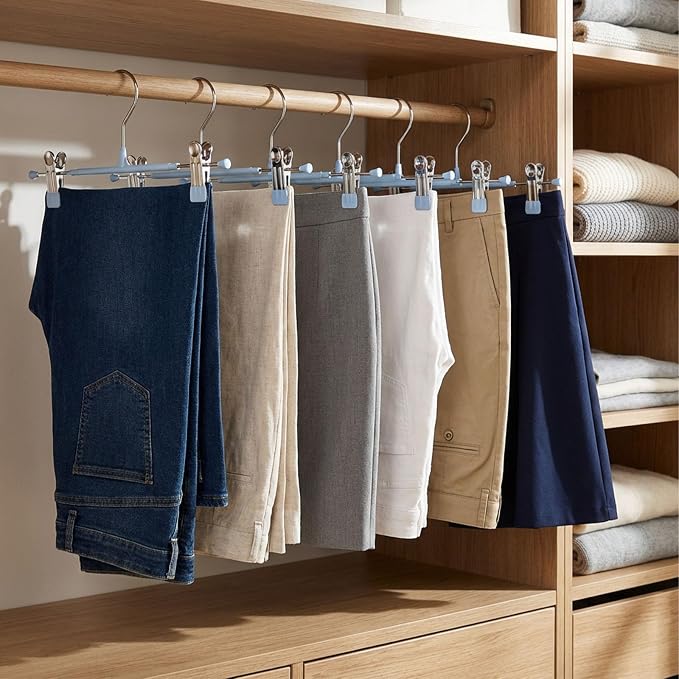 POZEAN Pants Hangers with Clips for Women 50 Pack, 12Inch Adjustable Heavy Duty Skirt Hangers, Space Saving Non-Slip Shorts Jeans Trousers Clothes Hangers, Blue - Image 7