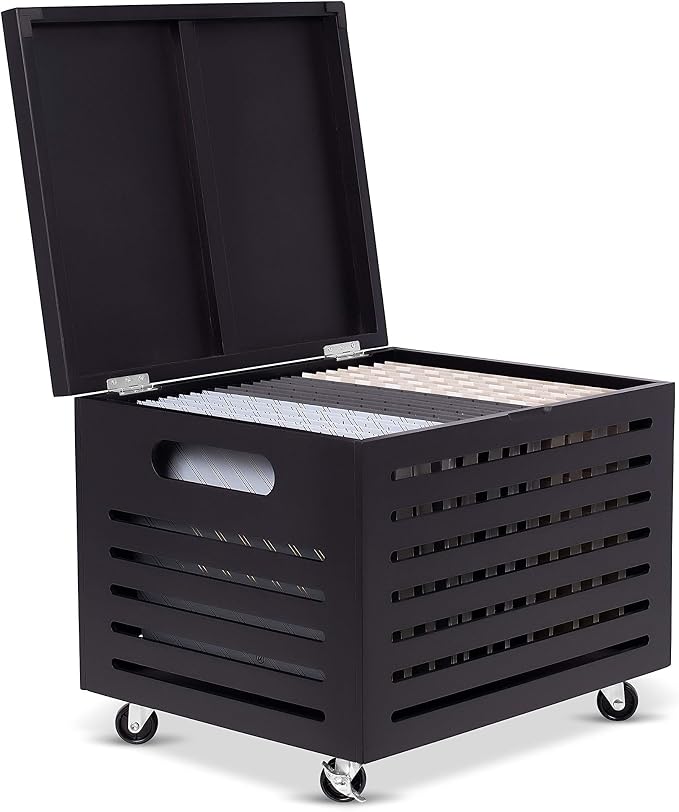 BIRDROCK HOME Bamboo Rolling File Storage Organizer Box with Lid - Decorative File Cabinet on Wheels, Portable File Box on Wheels, Mobile Filing Solution - Grey - Image 9