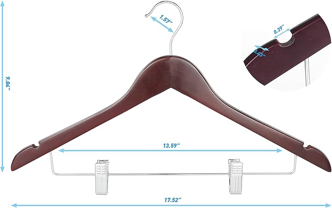 TOPIA HANGER Wooden Suit Hangers with Adjustable Metal Clips (20 Pack), Solid Wood Clothes Hangers, 360° Swivel Hook, Premium Retro Finish Pants Hangers for Clothes Coat, Jeans, Blouse- Cherry CT28M20 - Image 7