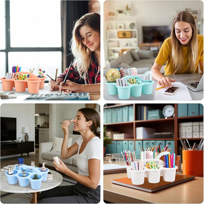 12 Pcs Classroom Caddy Bulk - Plastic 6 Compartments Table Storage Caddy with Handle for School Pencil, Crafts Marker, Crayon Art, Drink Cup Delivery - Image 7