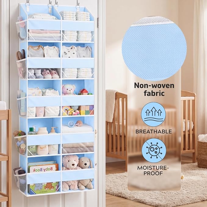 Blue Over the Door Organizer 5 Tiers, Extra Large Behind Door Storage of 10 Compartments, 80 lbs Weight Capacity Hanging Storage Organizer with Clear Window Kids Toys, Shoes, Diapers, Room storage - Image 7