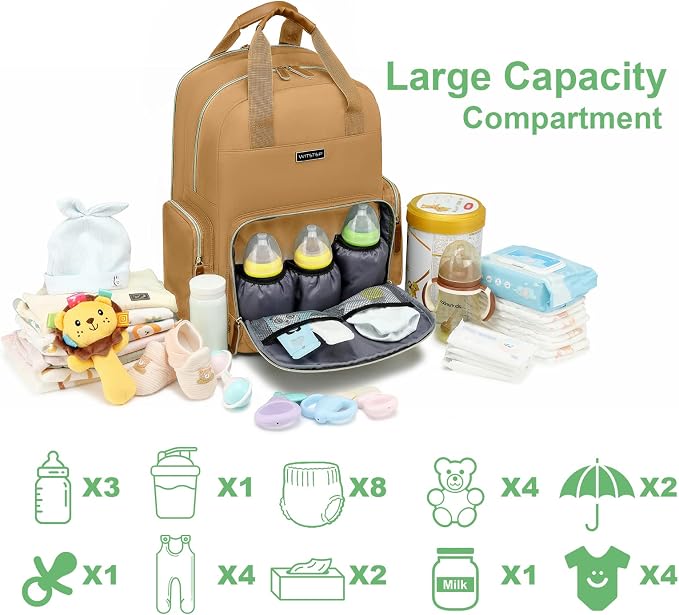 Diaper Bag Backpack with Changing Station, Baby Diaper Organizer Travel Bag | Large Capacity Diaper Bag for Moms Dads - Fold Out Changing Pad, Insulated Pockets, Stroller Straps, Baby Eessentials - Image 6