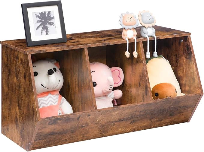 HOOBRO Toy Storage Cubby, Kids Bookshelf, Stackable 3-Bin Toy Storage Cabinet, Bookcase Footboard, Children's Toy Shelf, Suitable for Children's Room, Playroom, Hallway, Rustic Brown BF30CW01 - Image 8