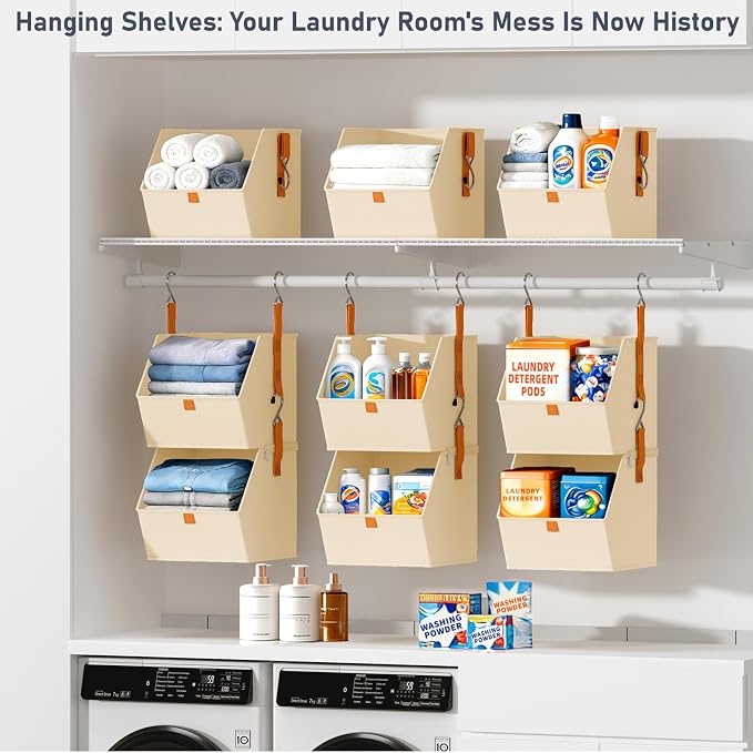 DIMJ Hanging Closet Organizer - 4 Tier Collapsible Hanging Shelves with Hooks Zipper, Fabric Clothes Organizer, Space-Saving Storage Bin Basket for RV, Bedroom, Laundry Organization - Image 6