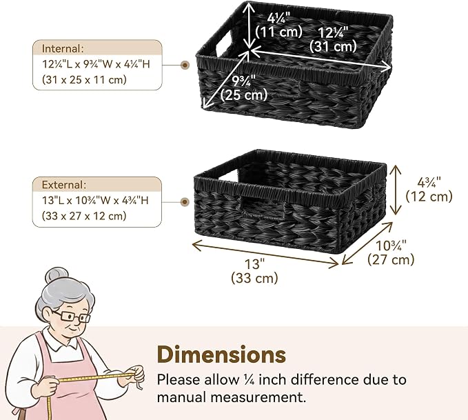 GRANNY SAYS Wicker Baskets for Organizing, Waterproof Black Basket, 1-Pack | Handwoven Wicker Storage Basket for Shelves, Woven Baskets for Pantry Storage, Large Shallow Basket, Black Wicker Basket - Image 7