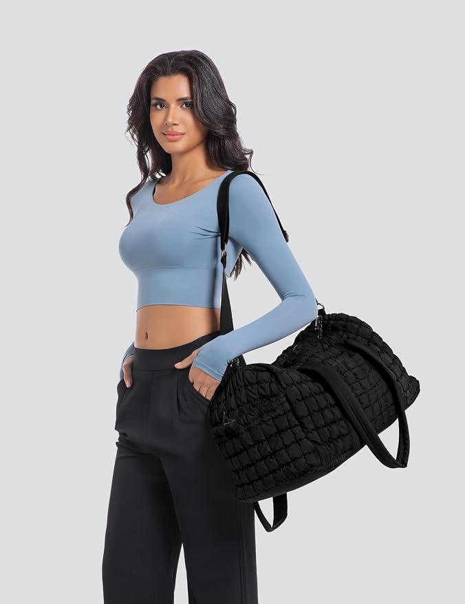Quilted Travel Duffle Bag Puffer Weekender Bag Overnight Bag Duffel Gym Bag | Medium Soft Puffy Carry-On for Women, Large Lightweight Personal Item Travel Bag for Trips Business Sport Airplane Hospital - Image 7