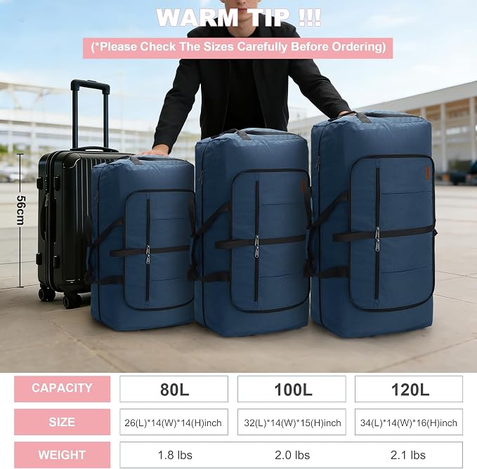 120L Foldable Waterproof Travel Duffel Bag for Men and Women with Shoe Compartment (Dark Blue, EXTRA LARGE, 120L) - Image 8