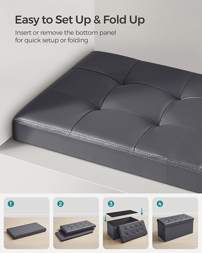 SONGMICS MAZIE Collection - 30 Inches Storage Ottoman Bench with Flipping Lid, Storage Chest Footstool, Load 660 lb, for Entryway, Living Room, Bedroom, Synthetic Leather, Dark Gray ULSF045G01 - Image 7