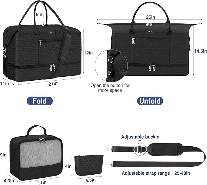 ITIEZY Weekender Bag for Women 21.5" Travel Duffel Large Carry On Bag 3PCS | Nylon Duffel Bag with Waterproof Shoe Compartment, Crossbody Bag and Toiletry Bag, Travel Weekend Hospital Overnight Gym Bag - Image 7
