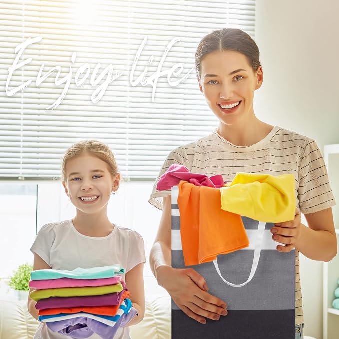 8 Pcs 75 L Large Laundry Basket Organizer bulk Collapsible Tall Waterproof Laundry Hamper Bag with Easy Carry Handles Freestanding Clothes Hamper Storage Basket for Toys Clothes Room, Gradient Grey - Image 7