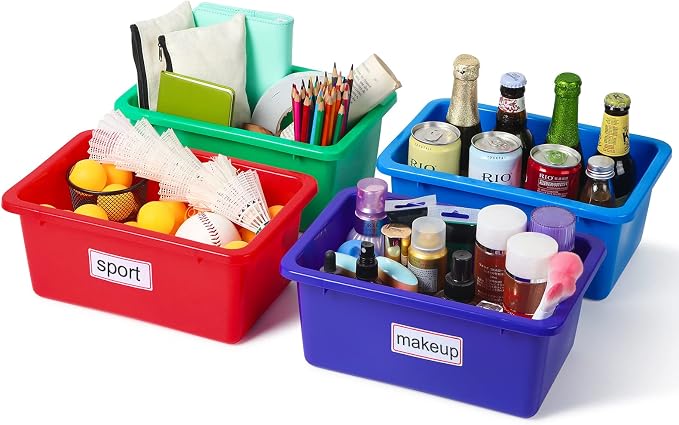 Outus Book Bins for Classroom Plastic Cubby Toy Bins for Kids Storage and Organizer Containers with Self Adhesive Label for Classroom Library School Office Home(Rainbow Color,84 Pack) - Image 7