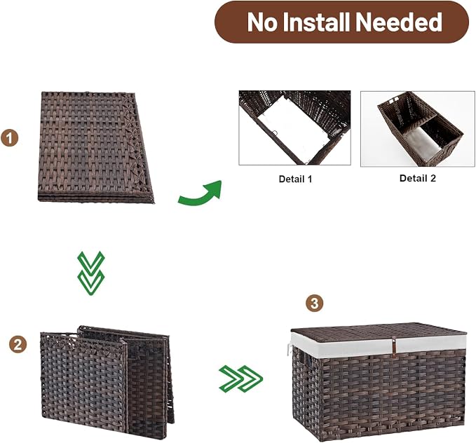 180L Wicker Storage Basket with Lid, Handwoven Rattan Large Shelf Basket with Removable Liner, 47.6 Gallon Wicker Basket for Blanket, Storage Trunk with Handle for Closet, Bedroom, Livingroom, Brown - Image 7