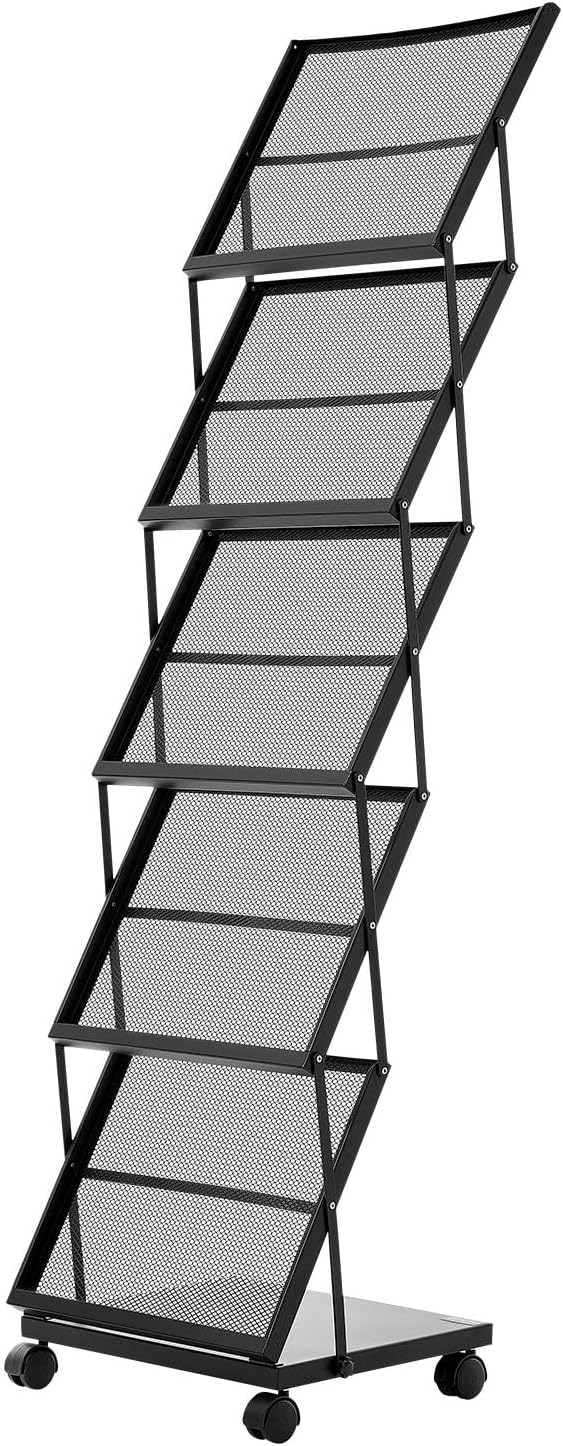 VEVOR Brochure Display Rack, Foldable 5 Pockets Magazine Literature Display Stand, Movable Floor Standing Magazine Rack with Wheels, Metal Newspaper Catalog Holders for Shop Exhibitions Office Show - Image 9