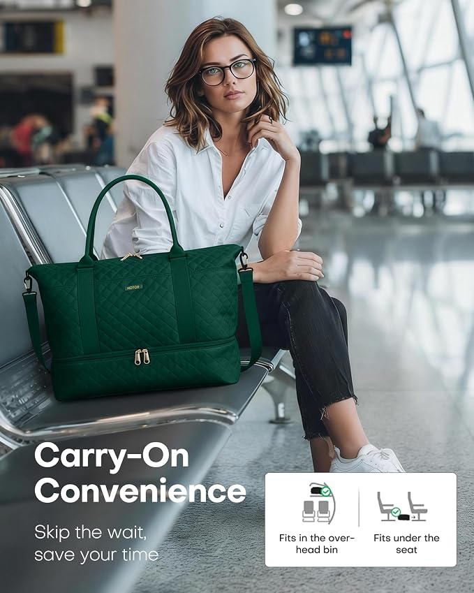 HOTOR Travel Duffel Bag - Weekender Bags for Women, Carry On Gym Tote Bags | with Toiletry Bag & Shoe Compartment, Overnight Bag for Travel Essentials, Travel Accessories, Dark Green, 15.8"×18.1"×8.7" - Image 9