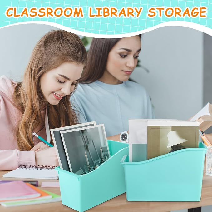 Fuutreo Classroom Book Bins Plastic Organizer Box, Water Blue, 12 Pcs | Binder Magazine Holder File Container Storage Folder Cube for Home Office School Library Organization Supplies - Image 7