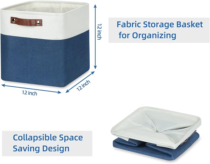Temary Fabric Storage Cubes 4Pack Blue Fabric Storage Baskets 12 Inch Cube Storage Bins with Handles for Organizing Closet (White&Blue) - Image 7